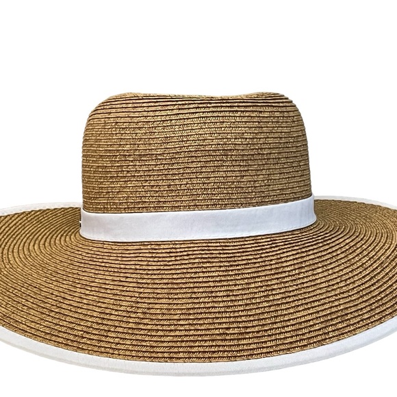 White and Beige Woven Half Brim Sun Hat UPF 50 + - Picture 10 of 10